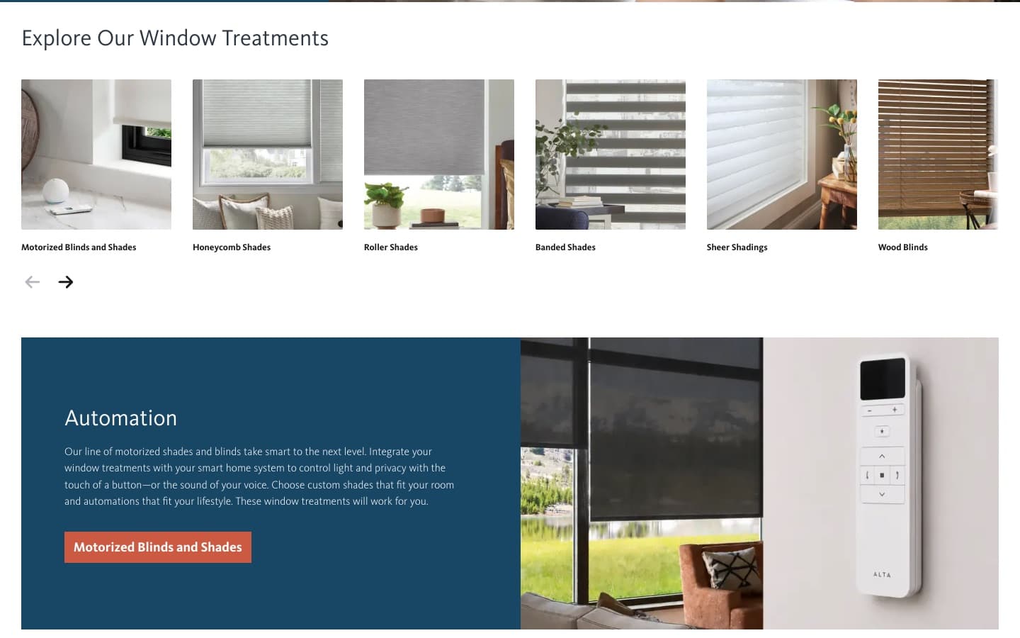 Alta window treatments carousel and automation feature