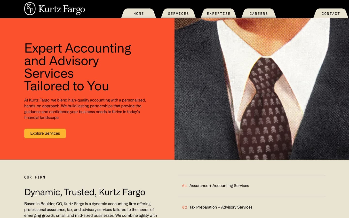 Kurtz Fargo homepage on desktop