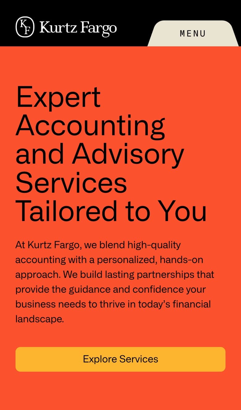 Kurtz Fargo homepage on mobile