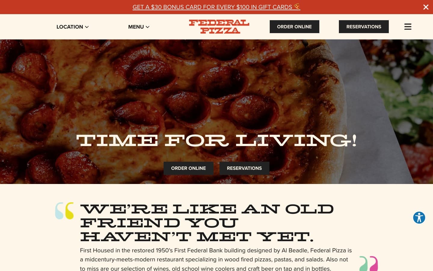 Federal Pizza homepage