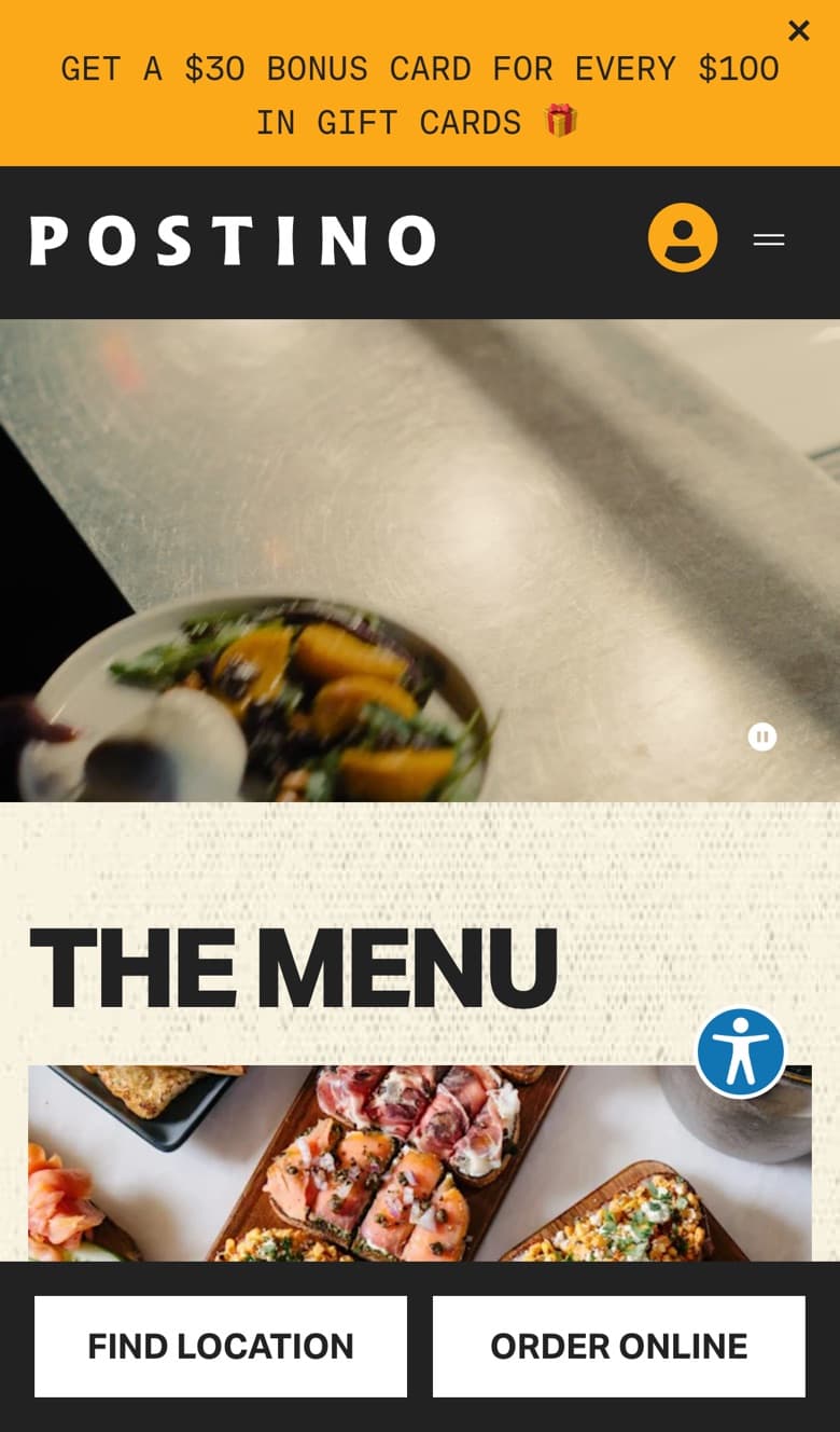 Postino homepage on mobile