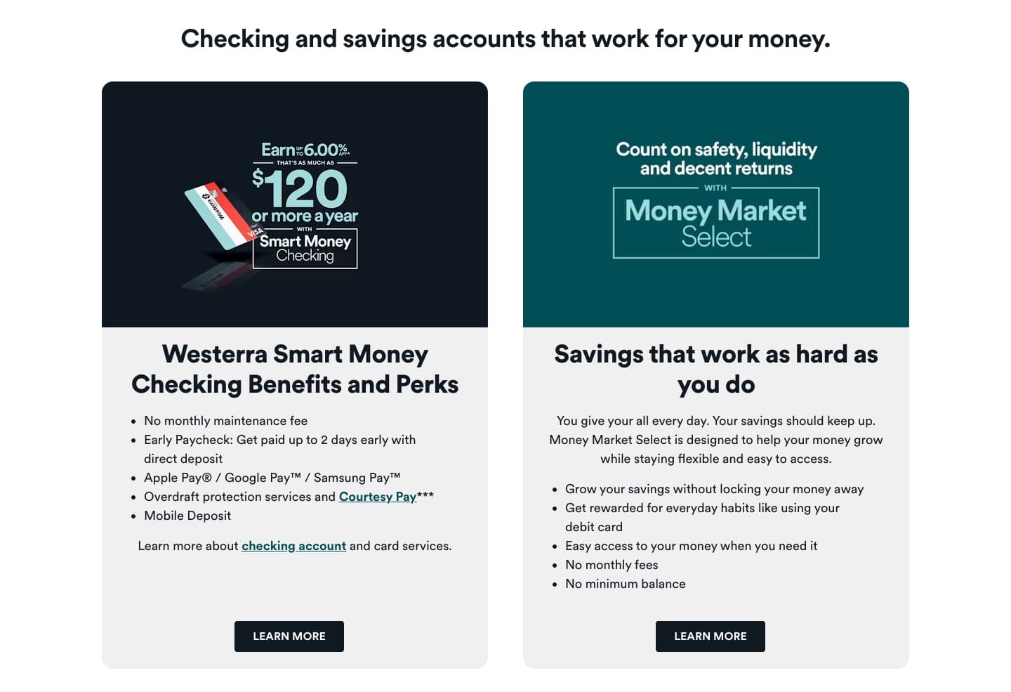 Westerra checking and savings account cards