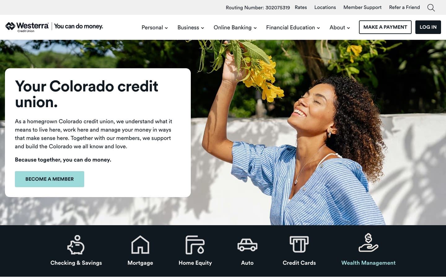 Westerra Credit Union homepage on desktop