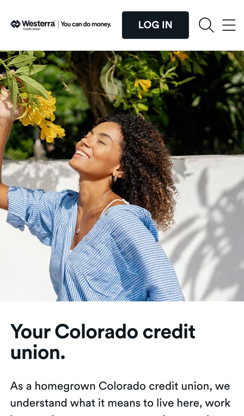 Westerra Credit Union homepage on mobile