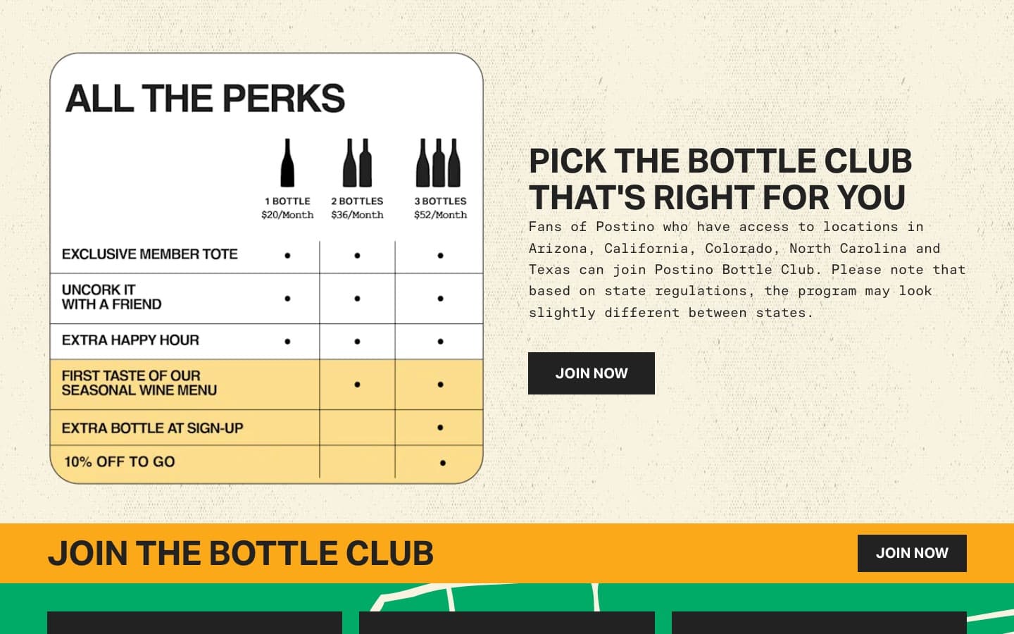 Bottle Club perks comparison table